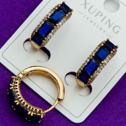 Серьги Xuping№1907 полукольцо с синими цирконами бижутерия Харьков оптом.