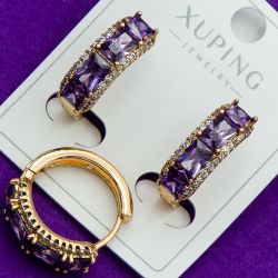 Серьги Xuping№1908 полукольцо с сиреневыми цирконами бижутерия Харьков оптом.