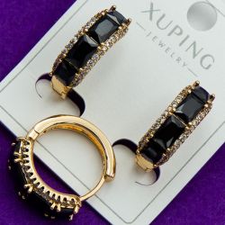 Серьги Xuping№1909 полукольцо с черными цирконами бижутерия Харьков оптом.