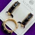 Серьги Xuping№1909 полукольцо с черными цирконами бижутерия Харьков оптом.