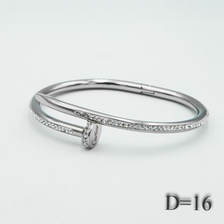 Браслет сталь№527 16 мм гвоздь Cartier с дорожкой из белых цирконов купить оптом бижутерию сталь недорого.