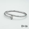Браслет сталь№527 16 мм гвоздь Cartier с дорожкой из белых цирконов купить оптом бижутерию сталь недорого.