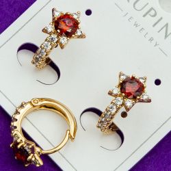 Серьги Xuping№1924 звездочка на круглом замке с красным камнем купить бижутерию Харьков оптом.