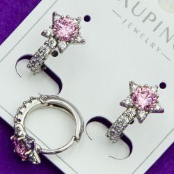 Серьги Xuping№1925 звездочка на круглом замке с розовым камнем купить бижутерию Харьков оптом.