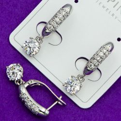 Серьги Xuping№1931 под серебро с белыми цирконами куплю оптом недорого бижумаркет.