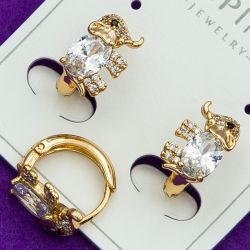 Серьги Xuping№1949 в виде слоника на круглом замке с камнями бижутерия Харьков оптом.