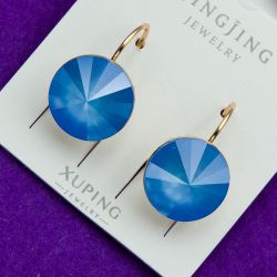 Серьги Xuping№1964 с круглым камнем Swarovski голубого цвета куплю оптом недорого бижумаркет.