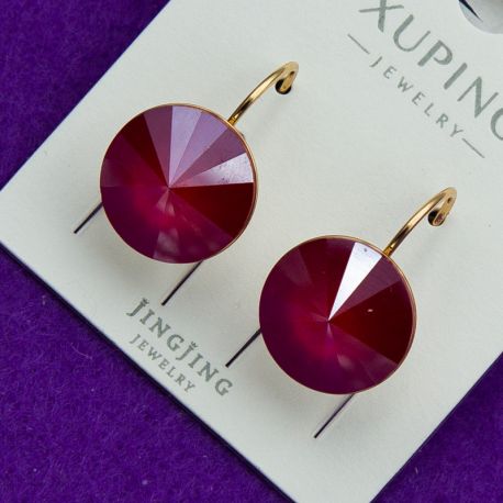 Серьги Xuping№1965 с круглым камнем Swarovski бордового цвета куплю оптом недорого бижумаркет.