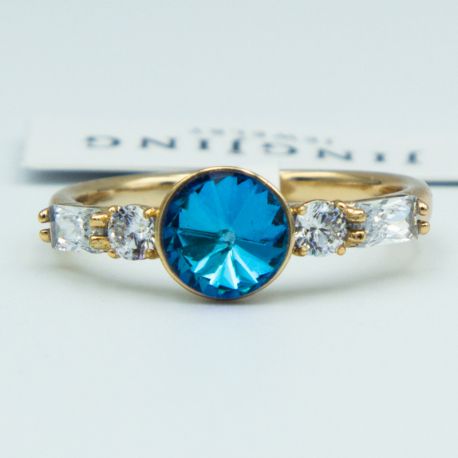 Кольцо Xuping№154 16.17.18.19р Swarovski синего цвета на основе под серебро куплю оптом медицинский сплав бижутерию.