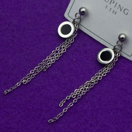 Серьги Xuping№1977 55 мм, диаметр - 7 мм с черной эмалью бижутерия Харьков оптом.