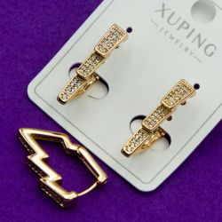 Серьги Xuping№1984 22 мм молния с белыми цирконами бижутерия Харьков оптом.