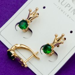 Серьги Xuping№1996 корона с зеленым цирконом куплю оптом недорого бижумаркет.