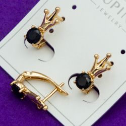 Серьги Xuping№1997 корона с черным цирконом куплю оптом недорого бижумаркет..