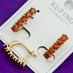 Серьги Xuping№2007 с цирконами оранжево-красного цвета на английском замке бижутерия Харьков оптом.