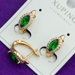Серьги Xuping№2010 с зеленым камнем в форме маркиз на английском замке бижутерия Харьков оптом.