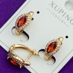 Серьги Xuping№2012 с красным камнем в форме маркиз на английском замке бижутерия Харьков оптом.