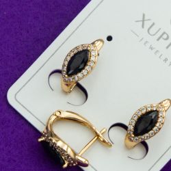 Серьги Xuping№2013 с черным камнем в форме маркиз на английском замке бижутерия Харьков оптом.