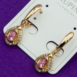 Серьги Xuping№2023 висюлька в виде капли с розовым цирконом на английском замке куплю оптом недорого бижумаркет.