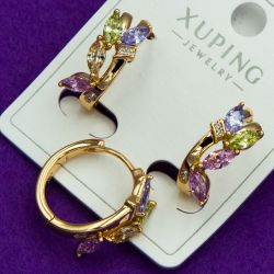 Серьги Xuping№2037 с цирконами разного цвета на круглом замке бижутерия Харьков оптом.