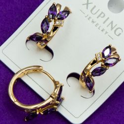 Серьги Xuping№2044 с цирконами фиолетового цвета на круглом замке бижутерия Харьков оптом.