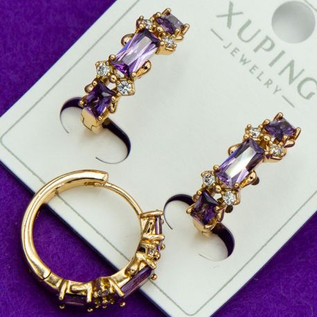 Серьги Xuping№2047 с цирконами сиреневого цвета на круглом замке куплю оптом медзолото медсплав сережки бижумаркет.