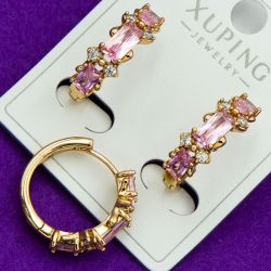 Серьги Xuping№2048 с цирконами розового цвета на круглом замке куплю оптом медзолото медсплав сережки бижумаркет.