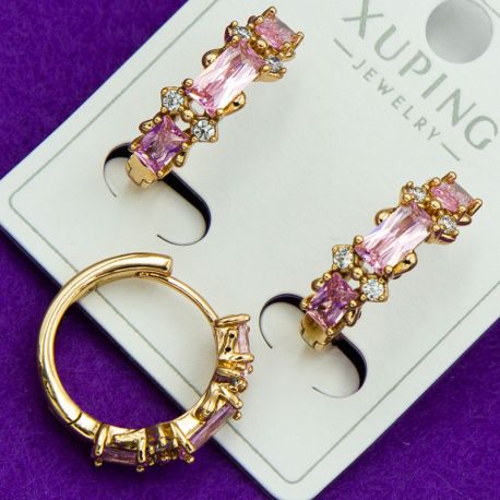 Серьги Xuping№2048 с цирконами розового цвета на круглом замке куплю оптом медзолото медсплав сережки бижумаркет.