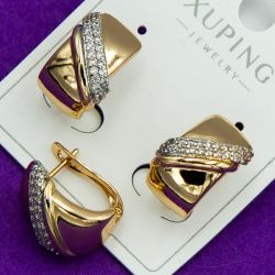 Серьги Xuping№2051 с белыми камнями на английском замке куплю оптом медзолото медсплав сережки бижумаркет.