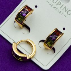 Серьги Xuping№2061 полукольцо с камнями разного цвета бижутерия Харьков оптом.