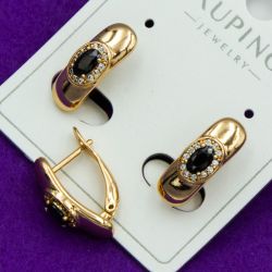 Серьги Xuping№2063 с черным цирконом на английском замке бижутерия Харьков оптом.