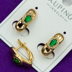 Серьги Xuping№2065 с зеленым цирконом на английском замке бижутерия Харьков оптом.