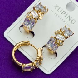 Серьги Xuping№2070 на круглом замке с белыми цирконами куплю оптом медзолото медсплав сережки бижумаркет.