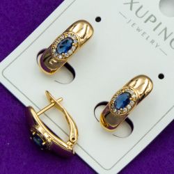 Серьги Xuping№2072 с синим цирконом на английском замке бижутерия Харьков оптом.