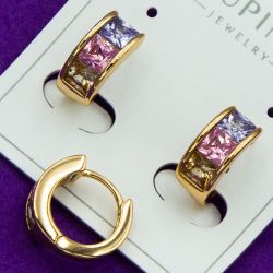 Серьги Xuping№2076 круглый замок с цирконами разного цвета куплю оптом медзолото медсплав сережки бижумаркет.
