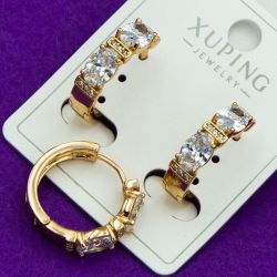 Серьги Xuping№2080 с белыми цирконами на круглом замке куплю оптом медзолото медсплав сережки бижумаркет.