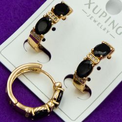 Серьги Xuping№2081 с черными цирконами на круглом замке куплю оптом медзолото медсплав сережки бижумаркет.