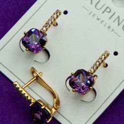 Серьги Xuping№2085 с большим фиолетовым камнем куплю оптом медицинский сплав бижутерию.