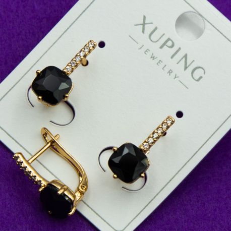 Серьги Xuping№2088 с черным цирконом куплю оптом медицинский сплав бижутерию.