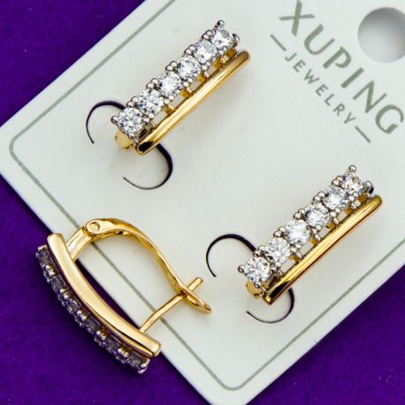 Серьги Xuping№2123 дорожка с белыми цирконами на английском замке куплю оптом медзолото медсплав сережки бижумаркет.