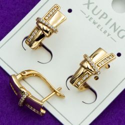 Серьги Xuping№2140 интересный дизайн с дорожками из цирконов куплю медзолото медсплав бижутерия Харьков оптом.
