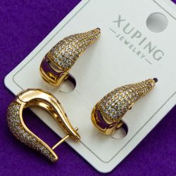 Серьги Xuping№2153 удлиненные капли с белыми камями куплю оптом сережки бижумаркет.