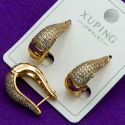 Серьги Xuping№2153 удлиненные капли с белыми камями куплю оптом сережки бижумаркет.