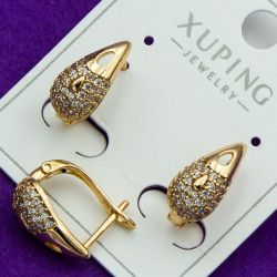 Серьги Xuping№2154 удлиненные капли с белыми камями куплю оптом сережки бижумаркет.