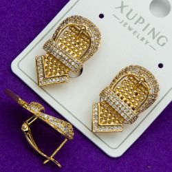 Серьги Xuping№2162 в виде пряжки с мелкими цирконами куплю оптом сережки бижумаркет.