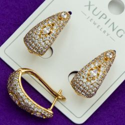 Серьги Xuping№2166 капля с мелкими белыми цирконами куплю медзолото Харьков оптом.