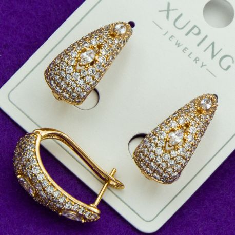 Серьги Xuping№2166 капля с мелкими белыми цирконами куплю медзолото Харьков оптом.