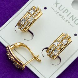 Серьги Xuping№2177 на английской застежке с цирконами белого цвета куплю оптом недорого бижумаркет.