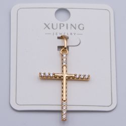 Крестик Xuping№396 с белыми цирконами под золото 18К бижутерия fashion jewelry недорого.