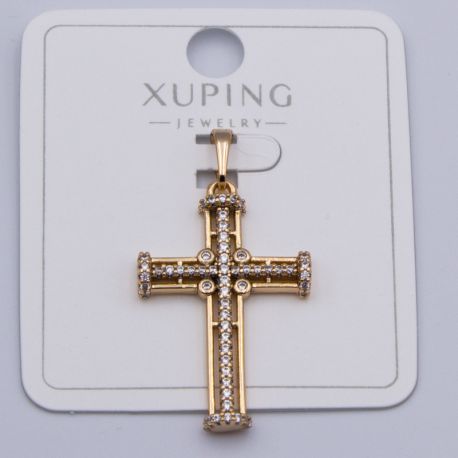 Крестик Xuping№398 с белыми цирконами под золото 18К бижутерия fashion jewelry недорого.