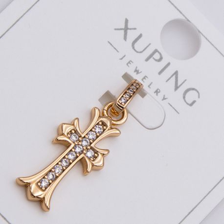 Крестик Xuping№413 с белыми цирконами на основе под золото 18К бижутерию купить оптом недорого.